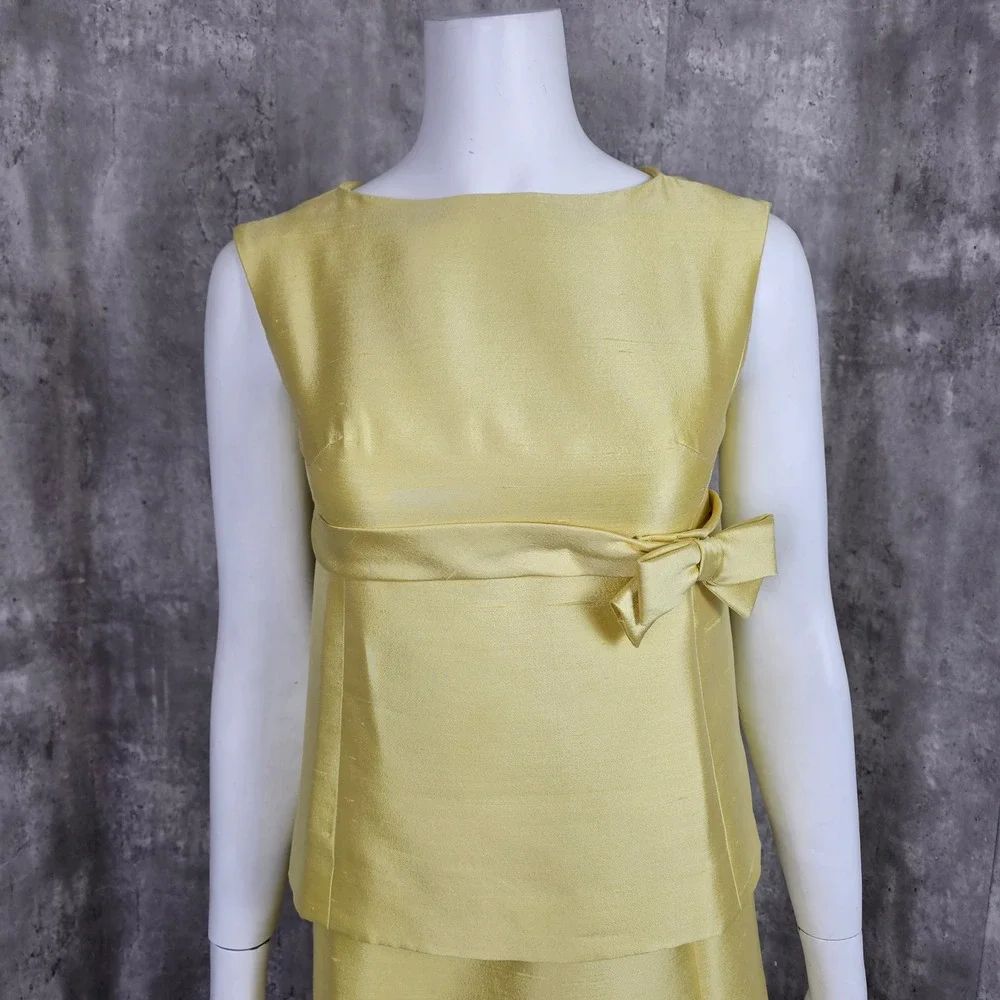 Vintage 60s Joan Leslie By Kasper Yellow Dress‎ Set Sleeveless Bow Detail